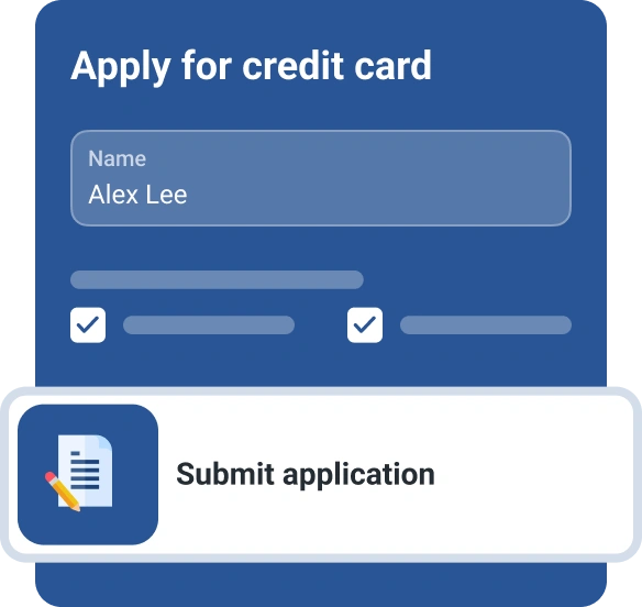 Graphic credit card submit application screen.