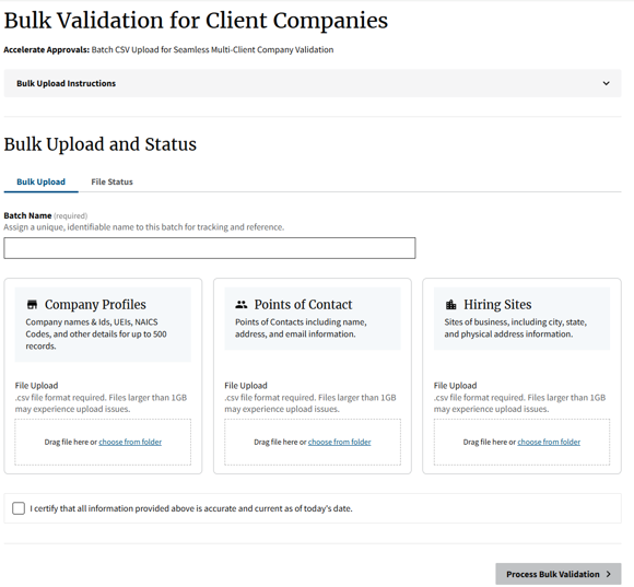 bulk validation for client companies
