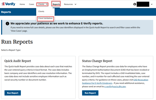 client validation run reports
