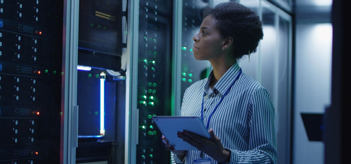 woman working on server