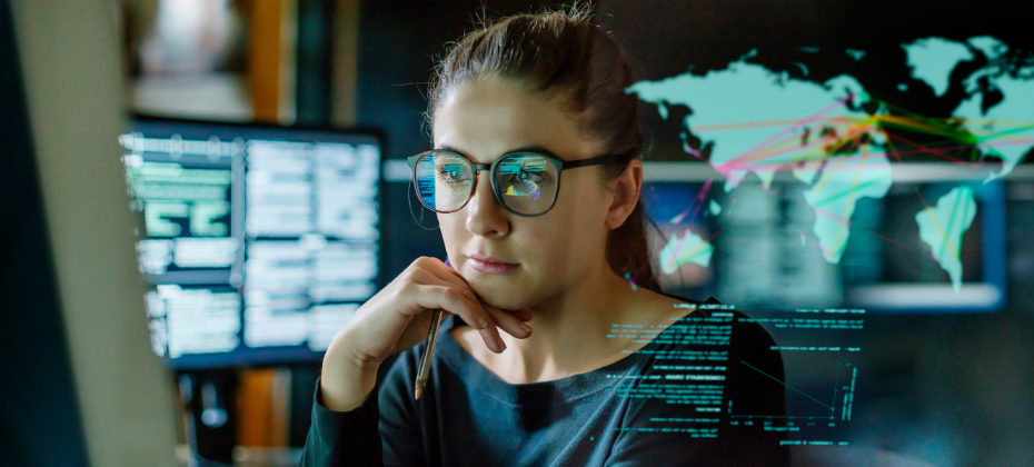 woman looking at computer