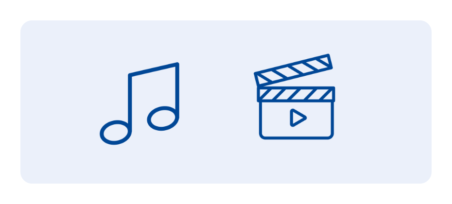 A music note and video play icon