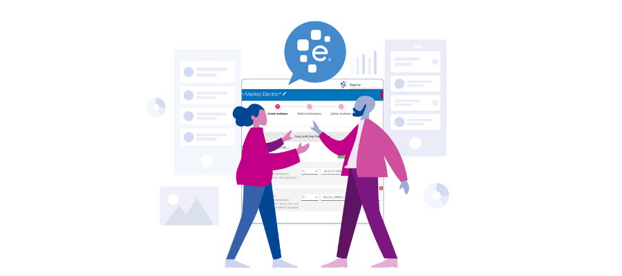 An illustration of two people using Experian's Audience Engine.
