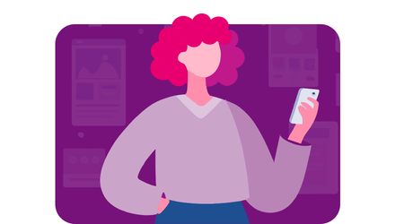 An illustration of a woman looking at her cell phone