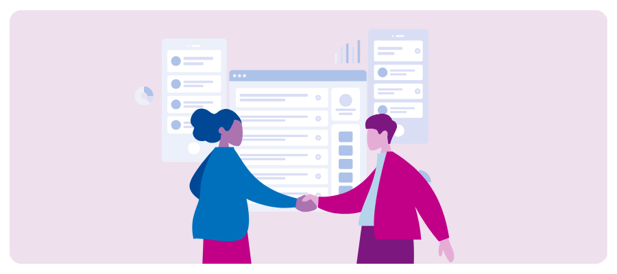 Business users collaborating with marketing analytics dashboards
