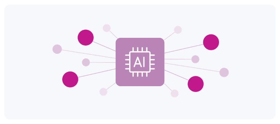 An AI icon surrounded by a web of lines and circles