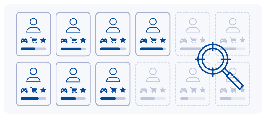 Gaming audience profiles with magnifying glass