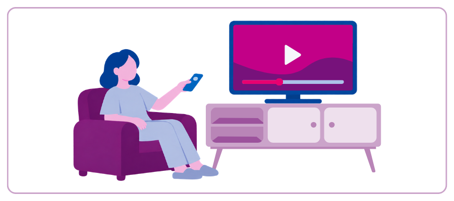 Person streaming video on living room TV
