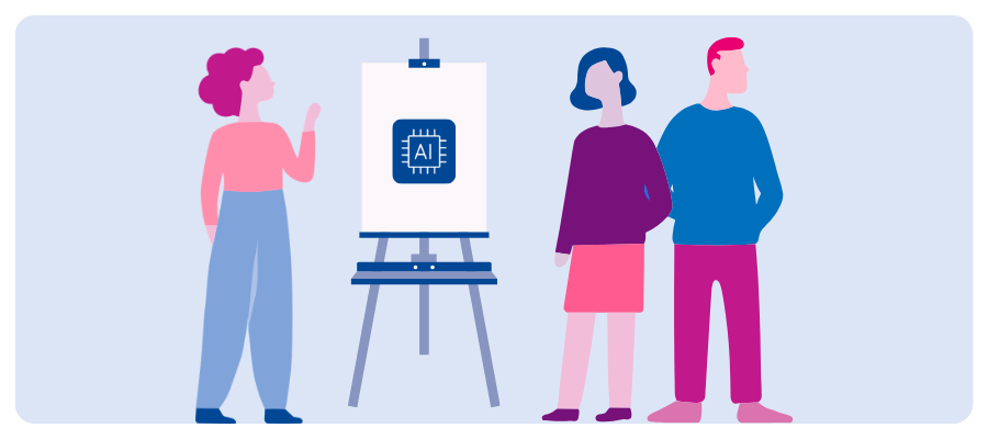 AI illustration with three people collaborating