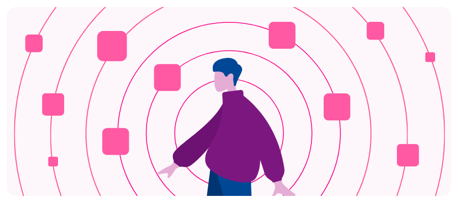 Person surrounded by connected audience data points