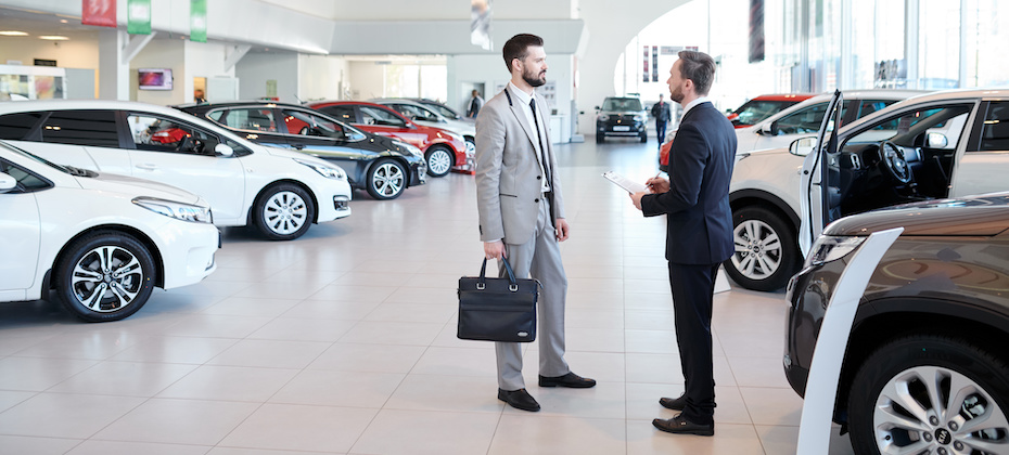 Car salesman consulting client