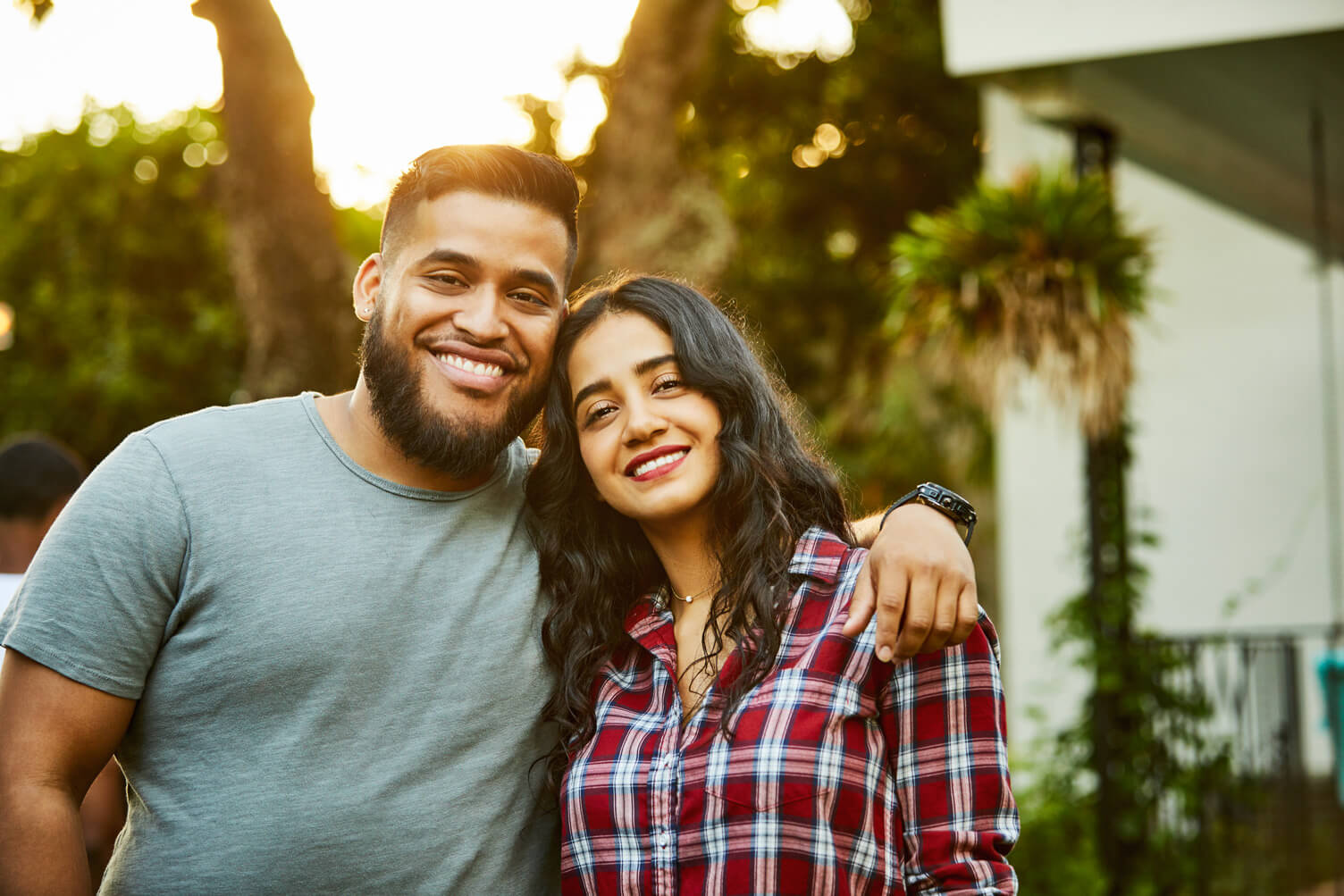 a couple embrace