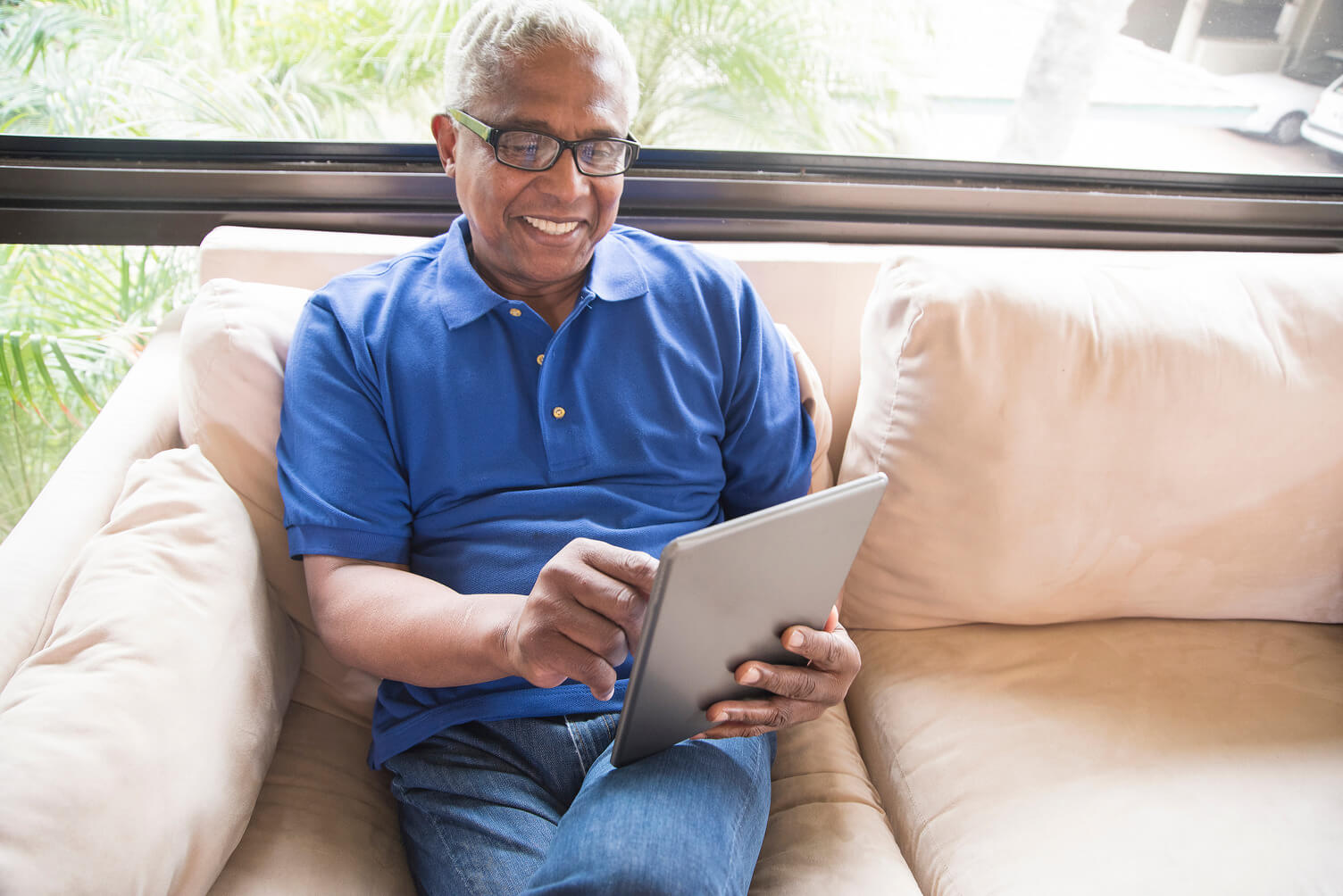 man using tablet