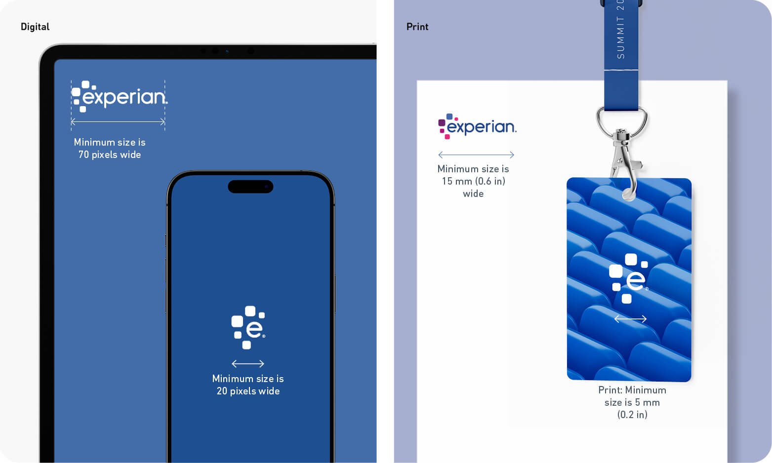 Visual displaying mimimum logo sizes