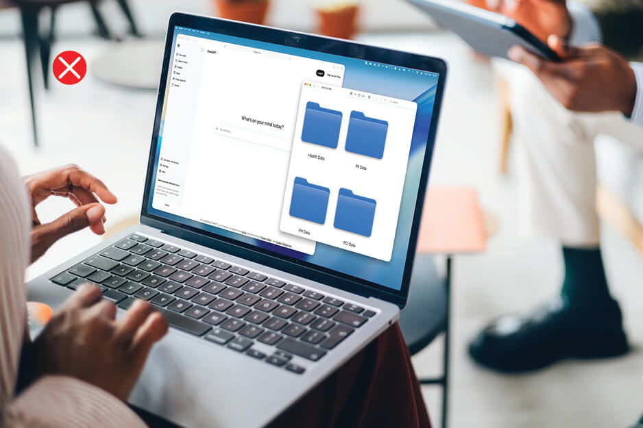 Female employee uploading restricted information onto an AI platform