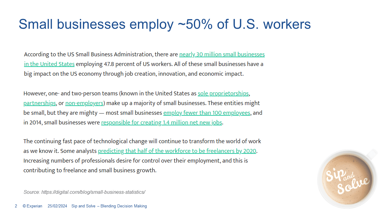 Small businesses employ ~50 percent of U.S. workers