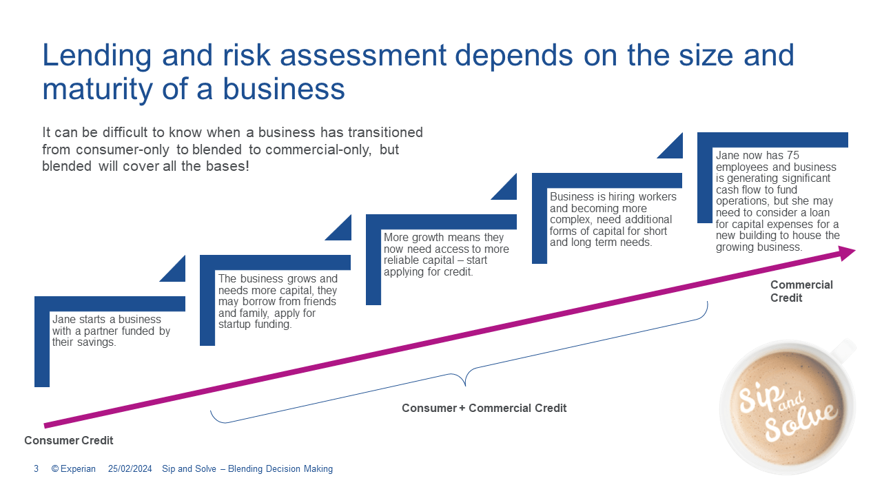 Lending and risk assessment depends on the size and maturity of a business