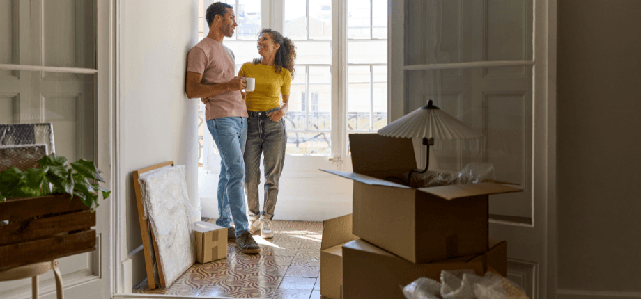 couple with moving boxes
