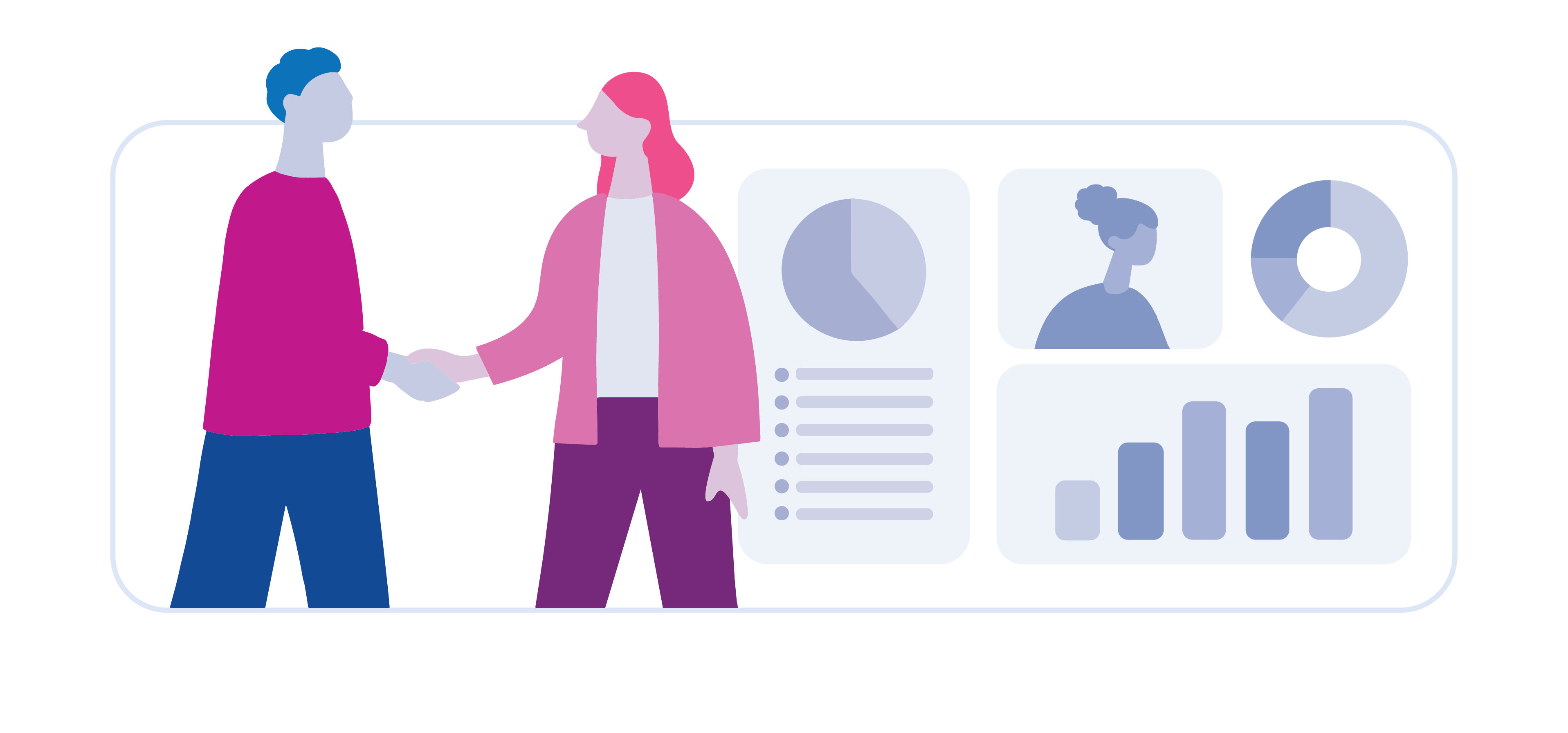 Partners shaking hands with data around them