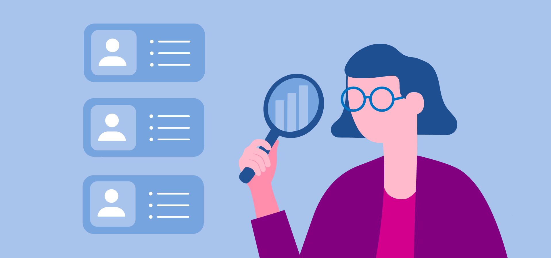 Woman looking through magnifying glass