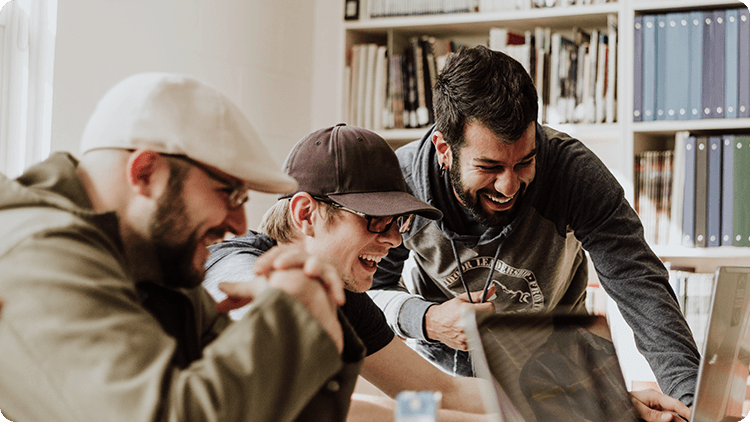 three men laughing