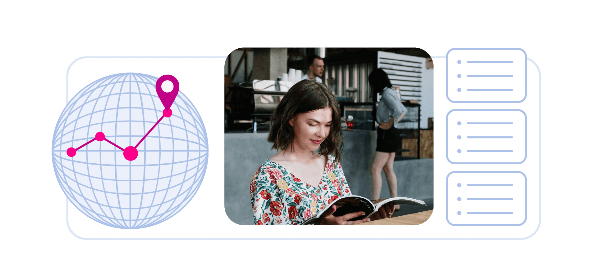 Woman reading a book at a cafe