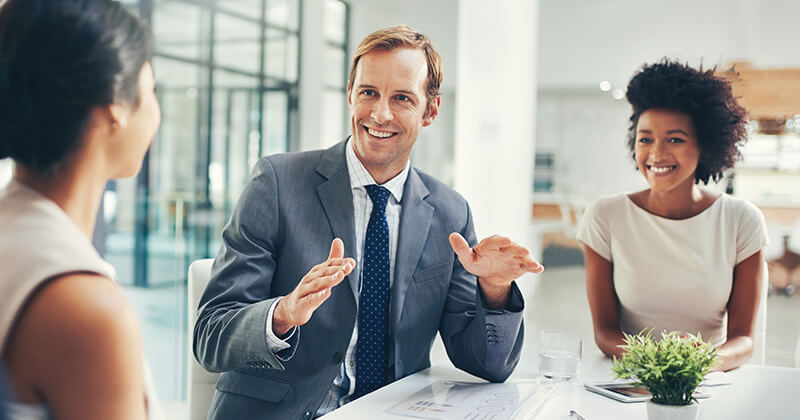 Businessman speaking during meeting