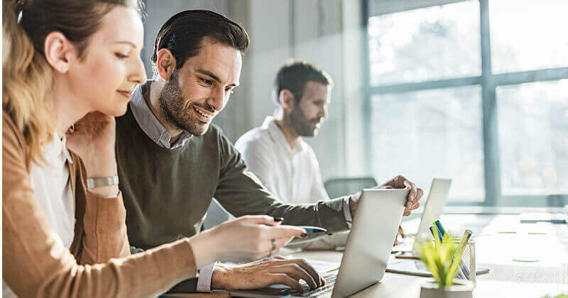 Entrepreneurs working on computer