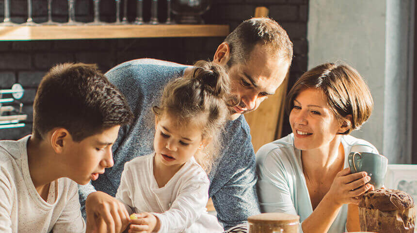 Family having breakfast in morning