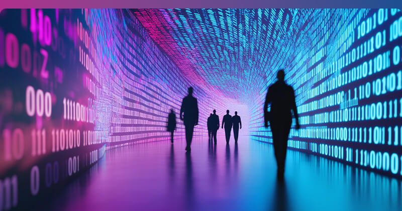 people walking in neon light