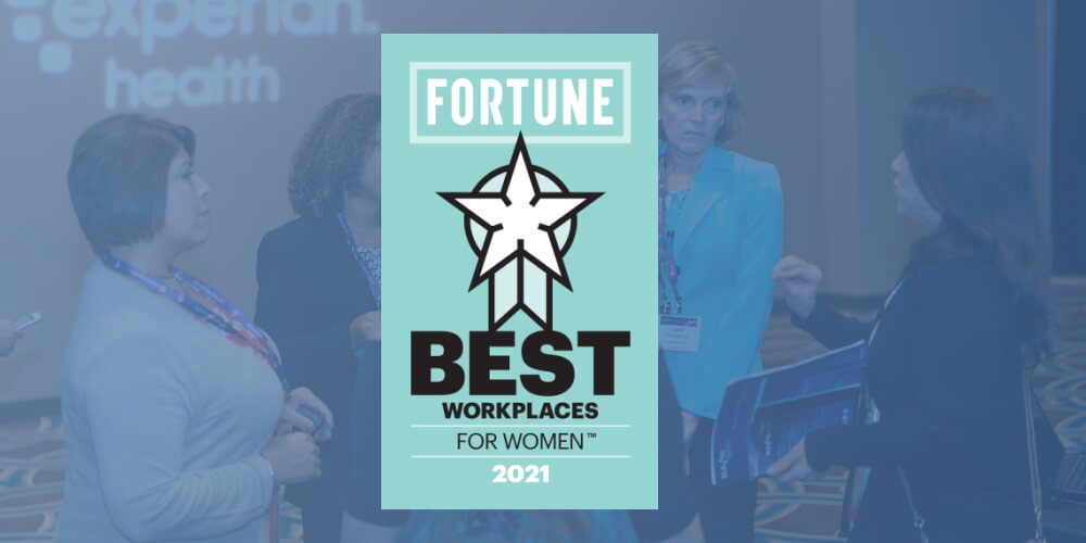 Banner for Experian's 2021 "Best Workplaces for Women" award from Fortune