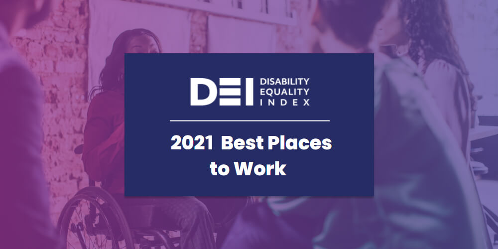 Banner for Experian's 2021 “Best Place to Work for Disability Inclusion” award from the American Association of People with Disabilities (AAPD) and Disability:IN