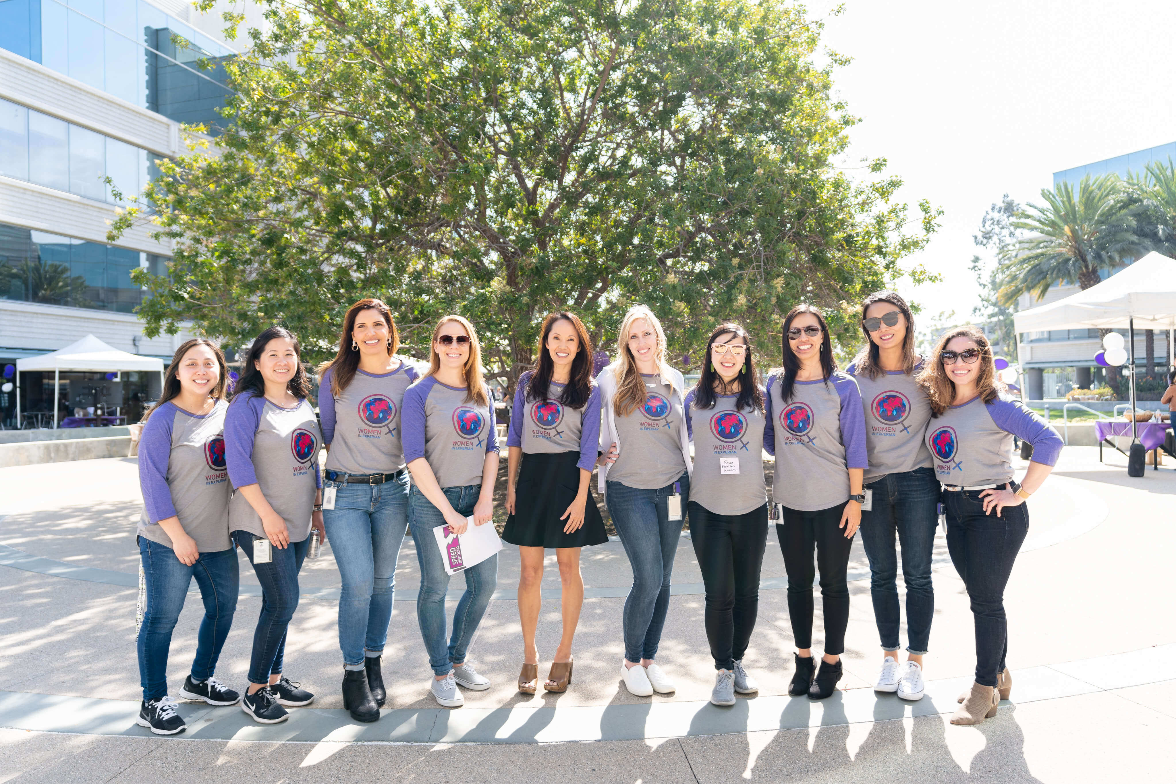 International Women's Week DEI Group posing together at Experian's Costa Mesa Office