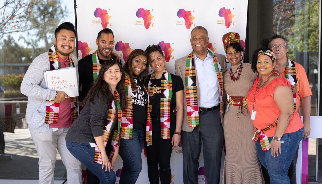 Experian employees posing for the camera at a Karibu event, Experian's African-American employee resource group 