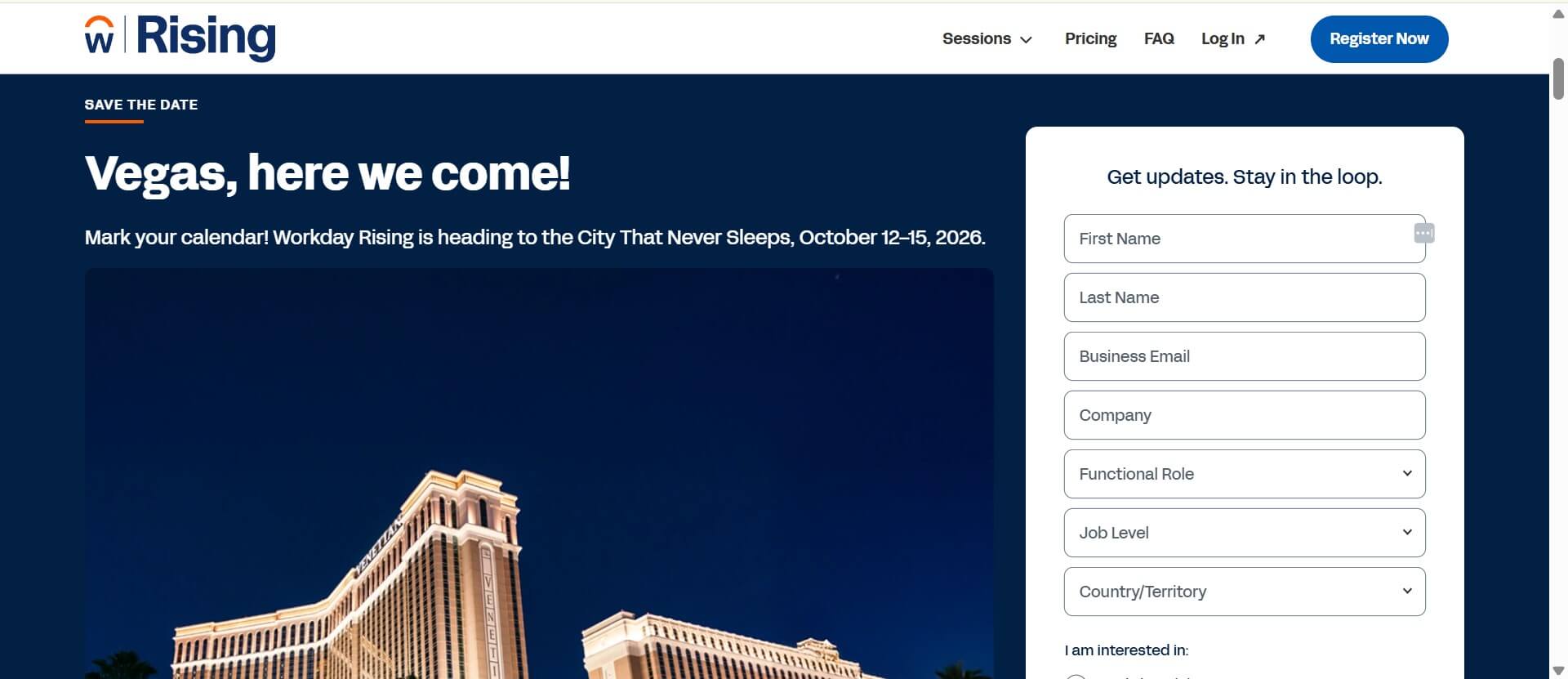 Screenshot of Workday Rising 2026 Webpage 