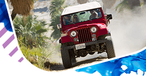 Jeep driving through dirt trail