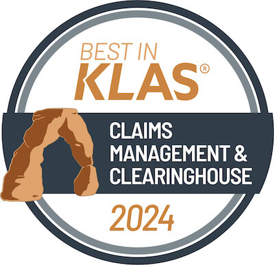1 of 2 logos - best in KLAS 2023 claims management and clearinghouse badge