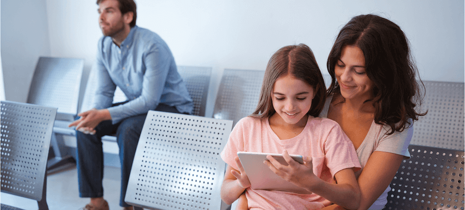 mother and daughter in waiting room