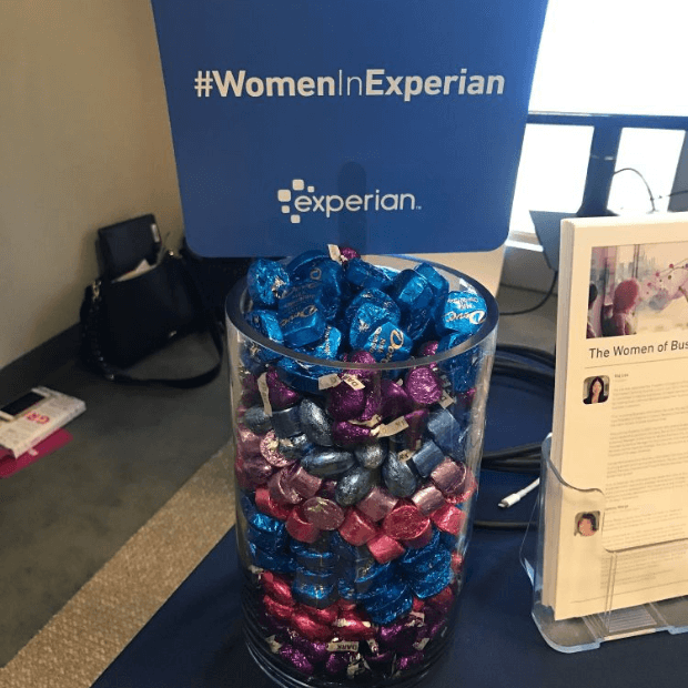 10 of 20 logos - Women in Experian tub of chocolates