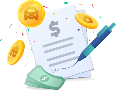 Graphic personal loan with pen and money.