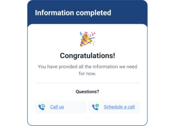 Graphic auto insurance qustion congratulations screen.